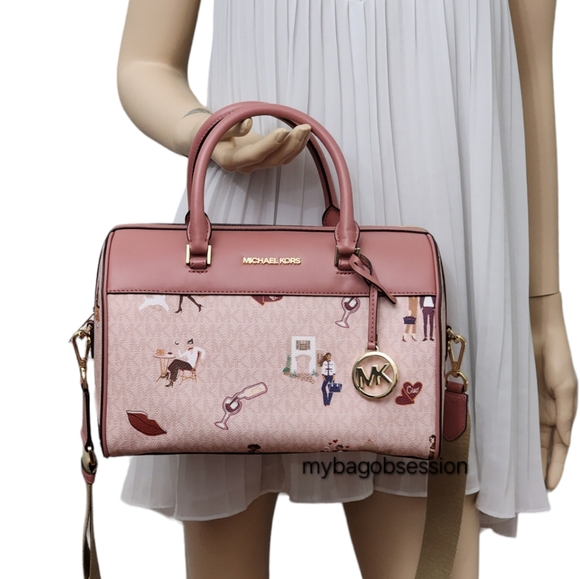 ⚠️LAST 1⚠️ Michael Kors Jet Set Girls Logo MD Duffle Satchel Pink - Picture 2 of 8